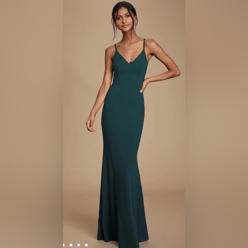 Lulus Moments of Bliss forest green backless mermaid maxi dress - Size M